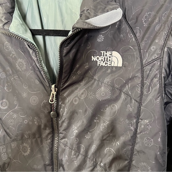 The North Face Jacket Coat Girls Large Floral Puffer Black Zip Up Soft Shell C1 - Picture 2 of 10